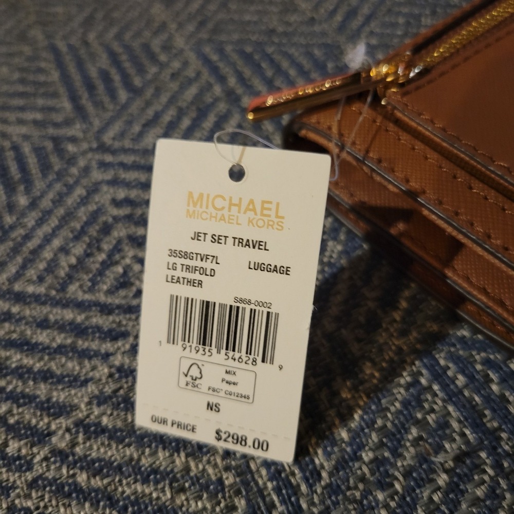 Michael Kors Jet Set Large Trifold Wallet Brown‎ Leather 35S8GTVF7L Luggage F - Picture 4 of 7